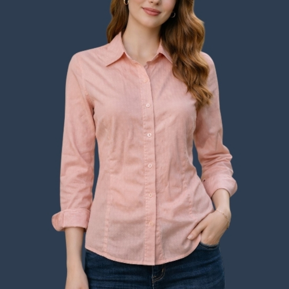 RAFAELLA Pastel Pink Textured Chevron Button Down Long Sleeve Shirt Size 12